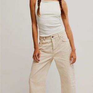 Free People We the Free Deep Trance Dropped Boyfriend Jean Casual Khaki NWOT 24